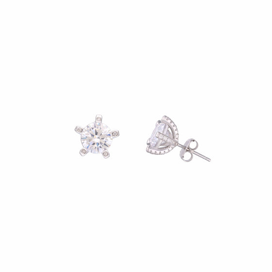 Stylish Single Solitaire Zircon Casual Silver Studs Earrings