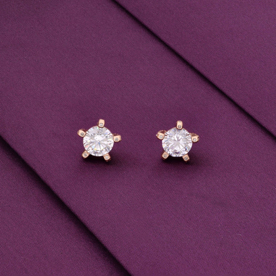 Stylish Single Solitaire Zircon Casual Silver Studs Earrings