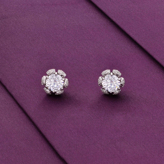 Dazzling Diamond Studded Floral Silver Earrings