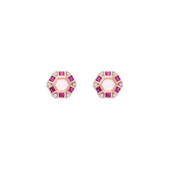 Royal Soul Pink & White Circular Silver Earrings