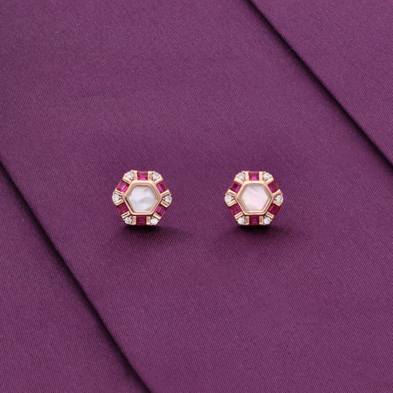 Royal Soul Pink & White Circular Silver Earrings