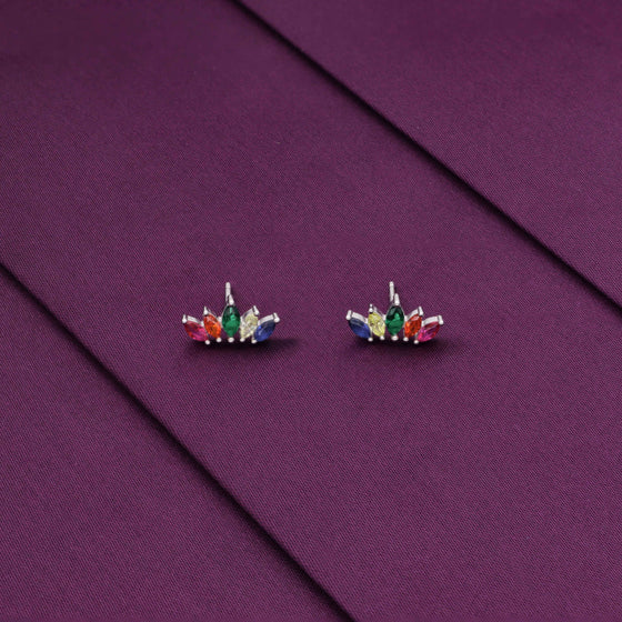 Multi Color Crown Zircon Silver Earrings