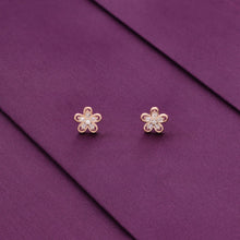  Minimalistic Diamond Studded Sakura Floral Silver Earrings