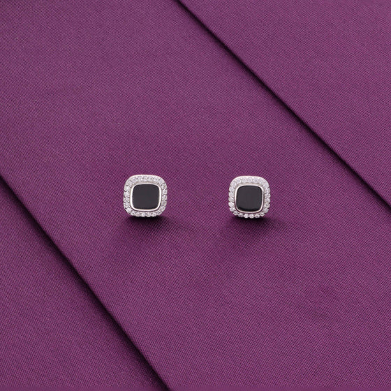 Minimalistic Black Diamond Bezels Silver Earrings