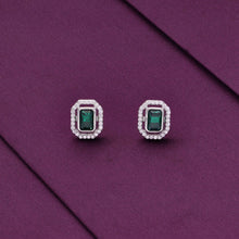  Square Cut White & Green Casual Silver Studs Earrings