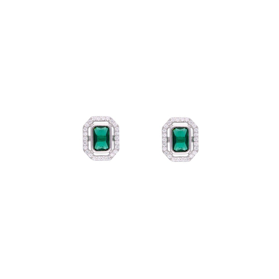 Square Cut White & Green Casual Silver Studs Earrings