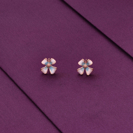 Chic Blue and White Floral Studs Silver Earrings