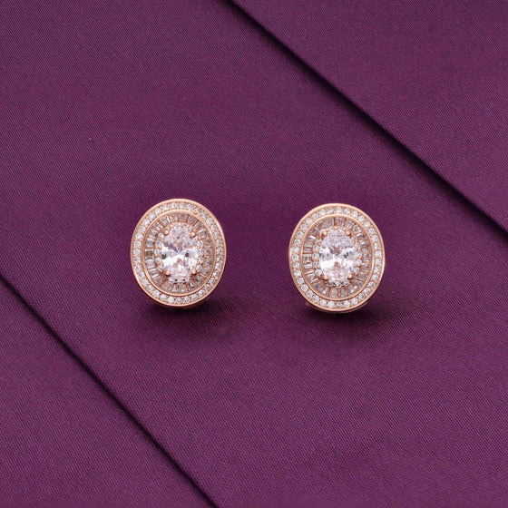 Shining Sun Oval Shaped Statement Rose Gold Studs Earrings