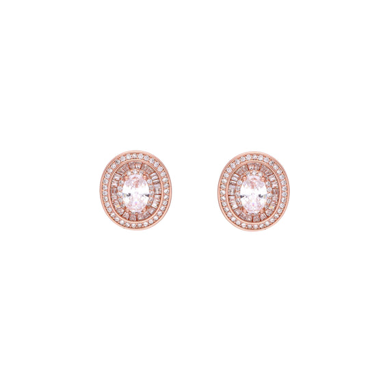 Shining Sun Oval Shaped Statement Rose Gold Studs Earrings