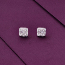  Square Crystals Casual Silver Studs Earrings