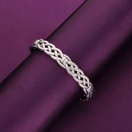 Men's Elegant Intertwined Silver Cuff Bracelet