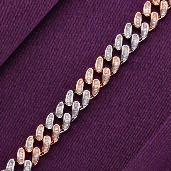 Men’s Stylish Zircon Cuban Link Silver Chain