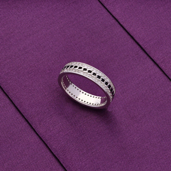 Men’s Zircon Studded Silver Band