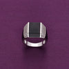 Men’s Rectangle Zircon Studded Onyx Silver Ring