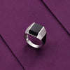 Men’s Rectangle Zircon Studded Onyx Silver Ring