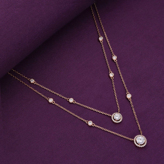 Round Cut Double Layered Silver Chain Necklace