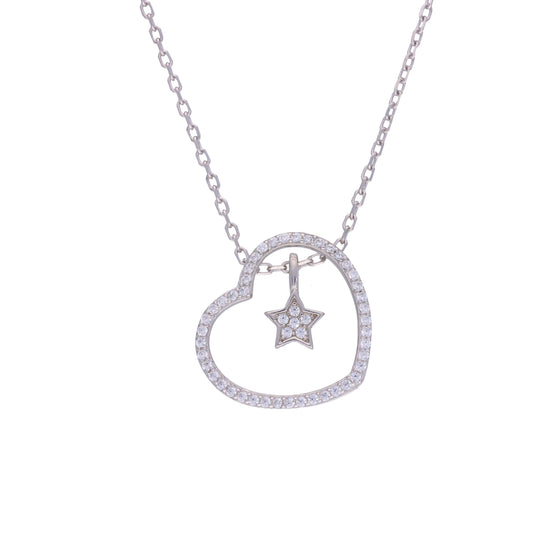 A Star Spangled Silver Chain Heart Necklace