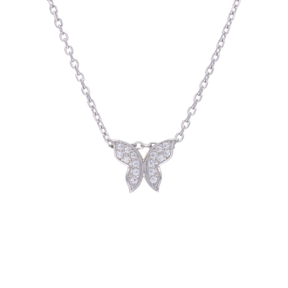 Zircon Studded Butterfly Casual Silver Necklace
