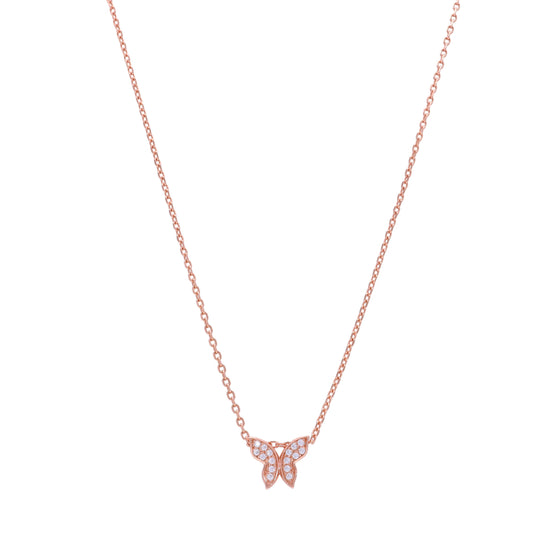 Zircon Studded Butterfly Casual Silver Necklace