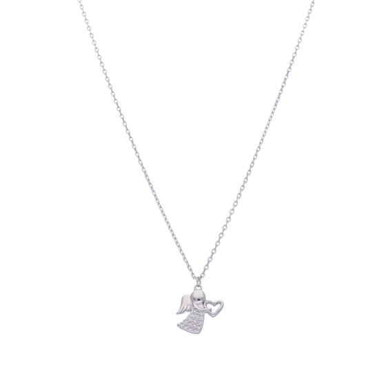 Single Angel with Heart Casual Silver Chain Necklace