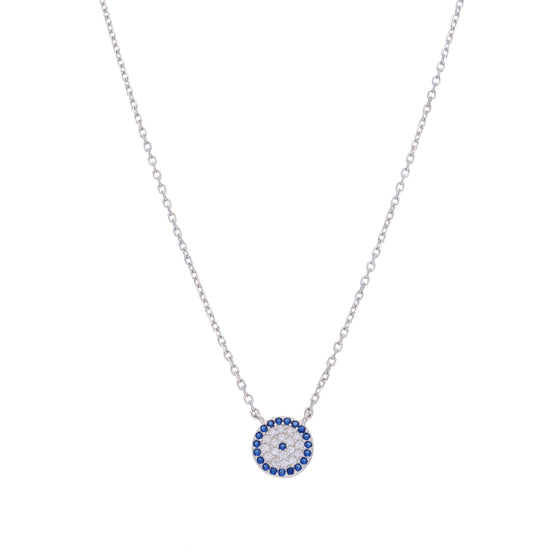 Round Zircon Studded Evil Eye Silver Chain Necklace