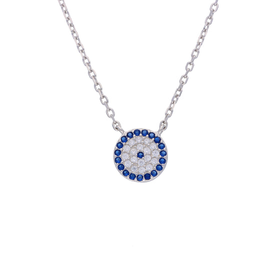 Round Zircon Studded Evil Eye Silver Chain Necklace