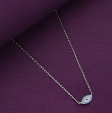  Single Evil Eye Blue & White Diamonds Silver Chain Necklace