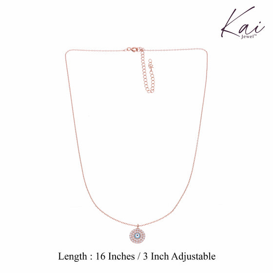 Single Evil Eye Diamond Studded Rose Gold Chain Necklace