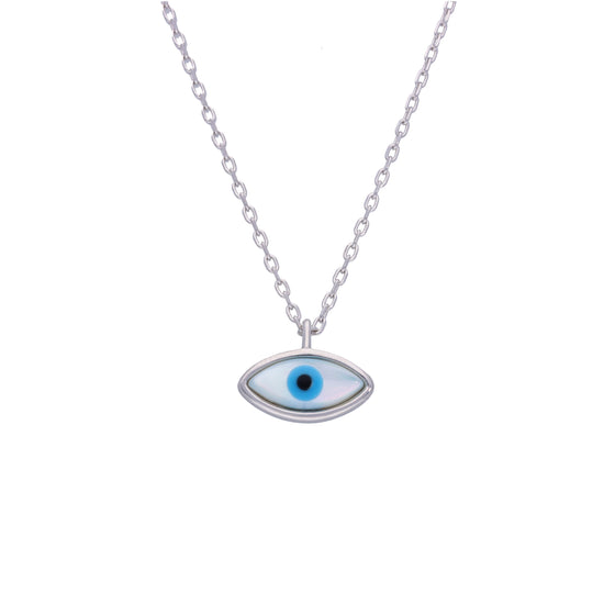 Minimalistic Single Evil Eye Silver Chain Necklace