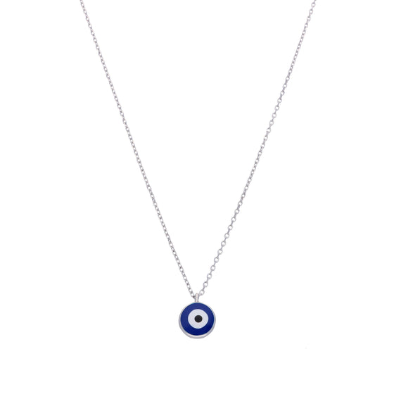 Circular Single Evil Eye Silver Chain Necklace