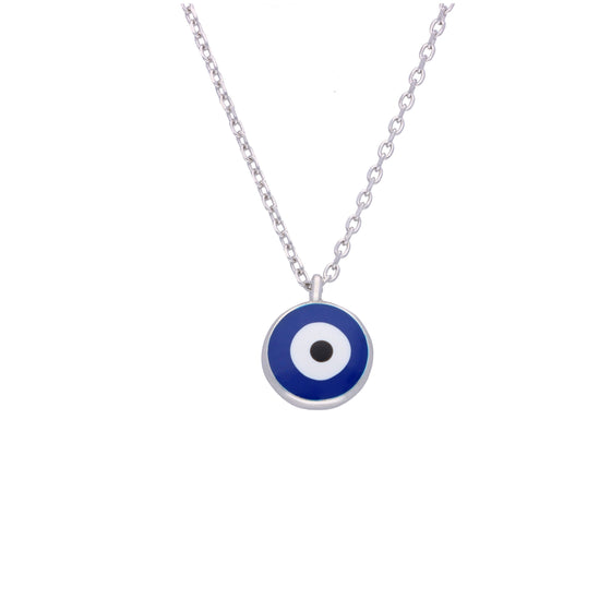 Circular Single Evil Eye Silver Chain Necklace