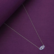  Oval Single Diamond Studded Evil Eye Silver Chain Necklace