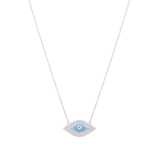 Stylish Diamond Studded Evil Eye Silver Chain Necklace