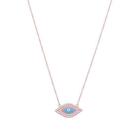 Stylish Diamond Studded Evil Eye Silver Chain Necklace