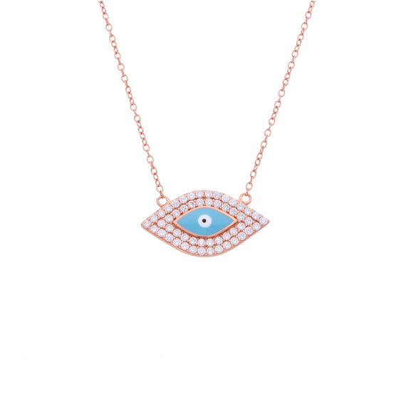 Stylish Diamond Studded Evil Eye Silver Chain Necklace