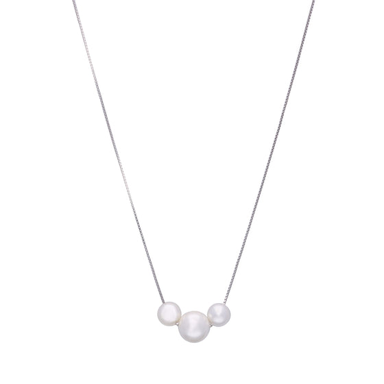 Trilogy of Pearls Silver Chain Necklace