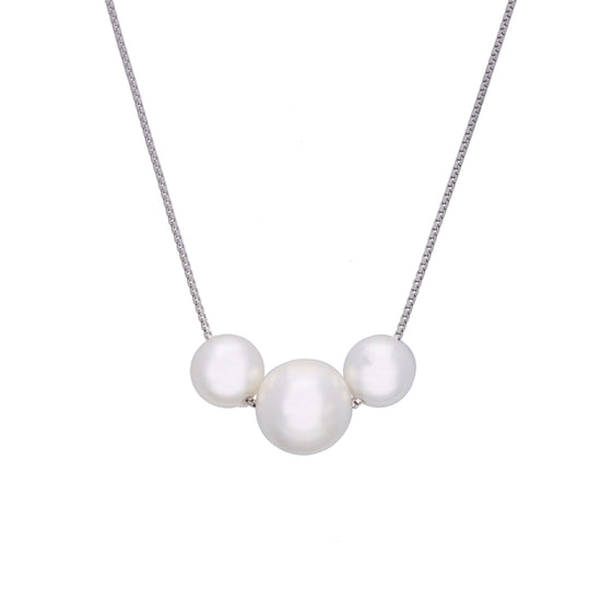 Trilogy of Pearls Silver Chain Necklace