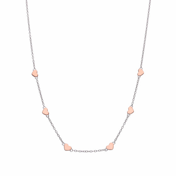 Charms Of Hearts Rose Gold Silver Chain Necklace