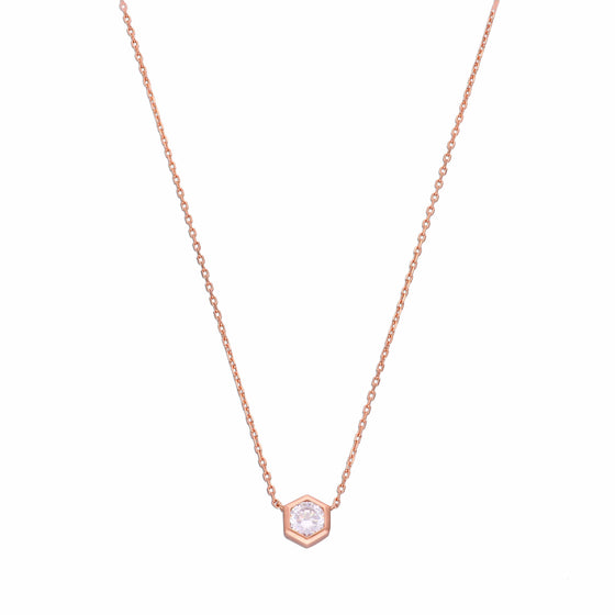 Single Zircon Diamond Minimal Rose Gold Chain Necklace