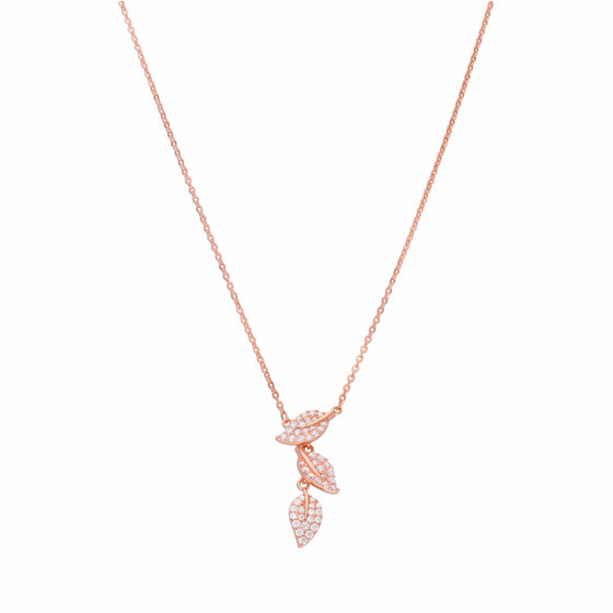 Strand Of Rose Gold Leaves Casual Silver Necklace