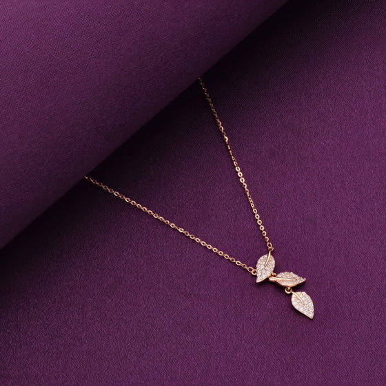 Strand Of Rose Gold Leaves Casual Silver Necklace