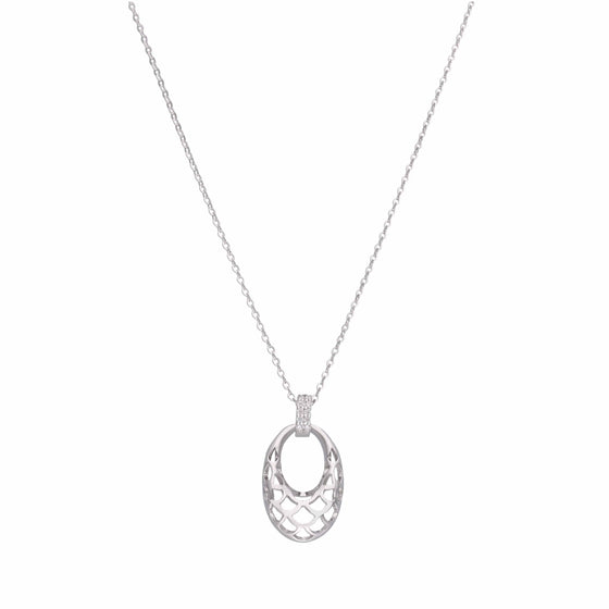 Pave Single Drop Silver Chain Necklace