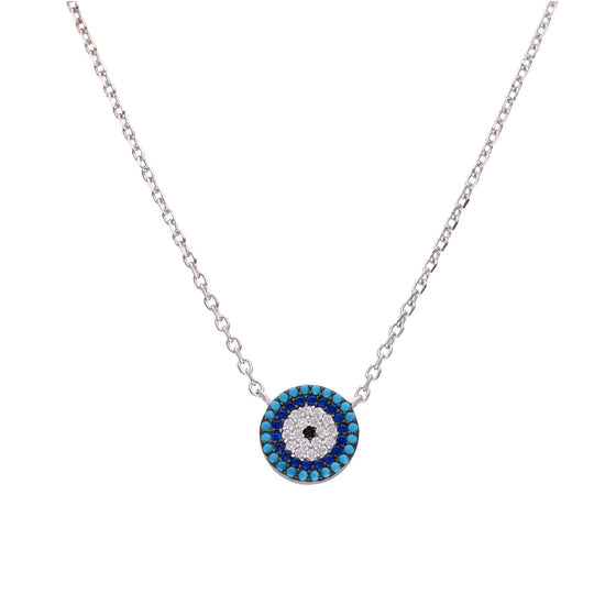 Simply Circular Evil Eye Silver Chain Necklace