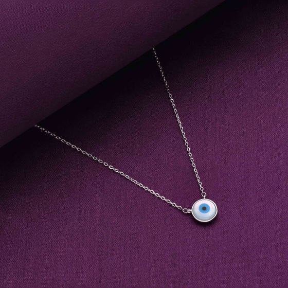 Circular Simple Evil Eye Silver Chain Necklace