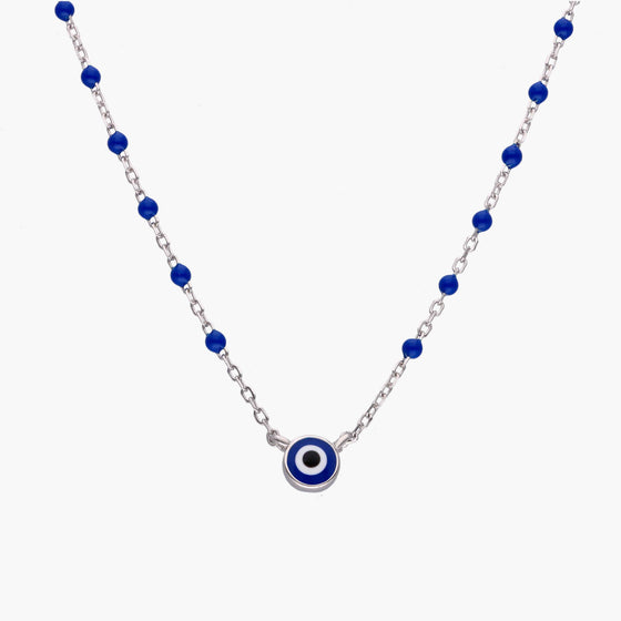 Single Evil Eye Blue Beads Silver Chain Necklace