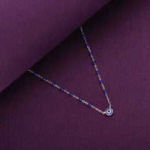  Single Evil Eye Blue Beads Silver Chain Necklace