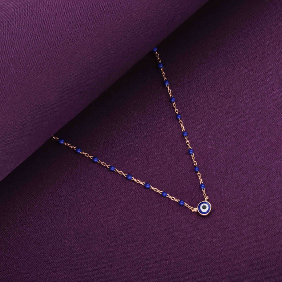 Single Evil Eye Blue Beads Silver Chain Necklace