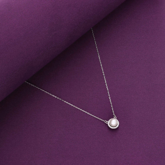 Minimalistic Orbiting Pearl Silver Chain Necklace