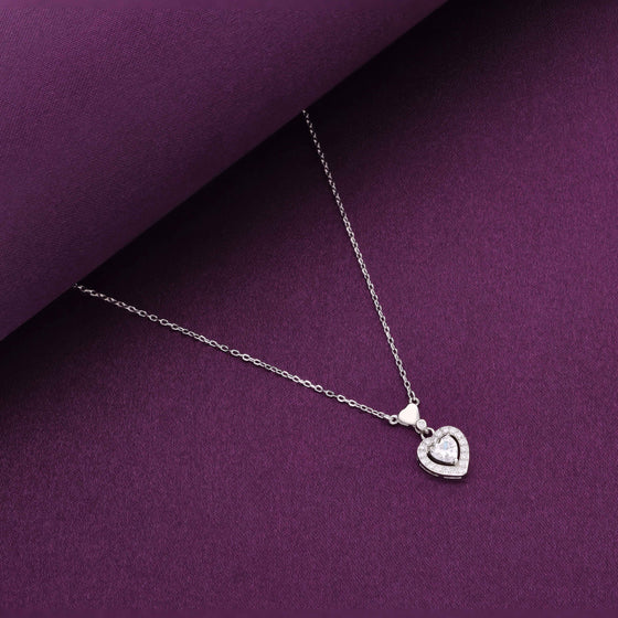 Dainty Heart Diamond Studded Silver Chain Necklace
