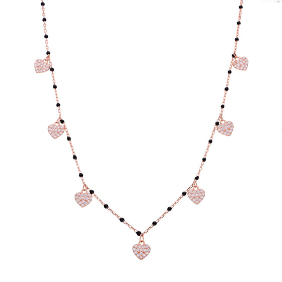 CHARMS OF HEARTS & BEADS SILVER CHAIN NECKLACE
